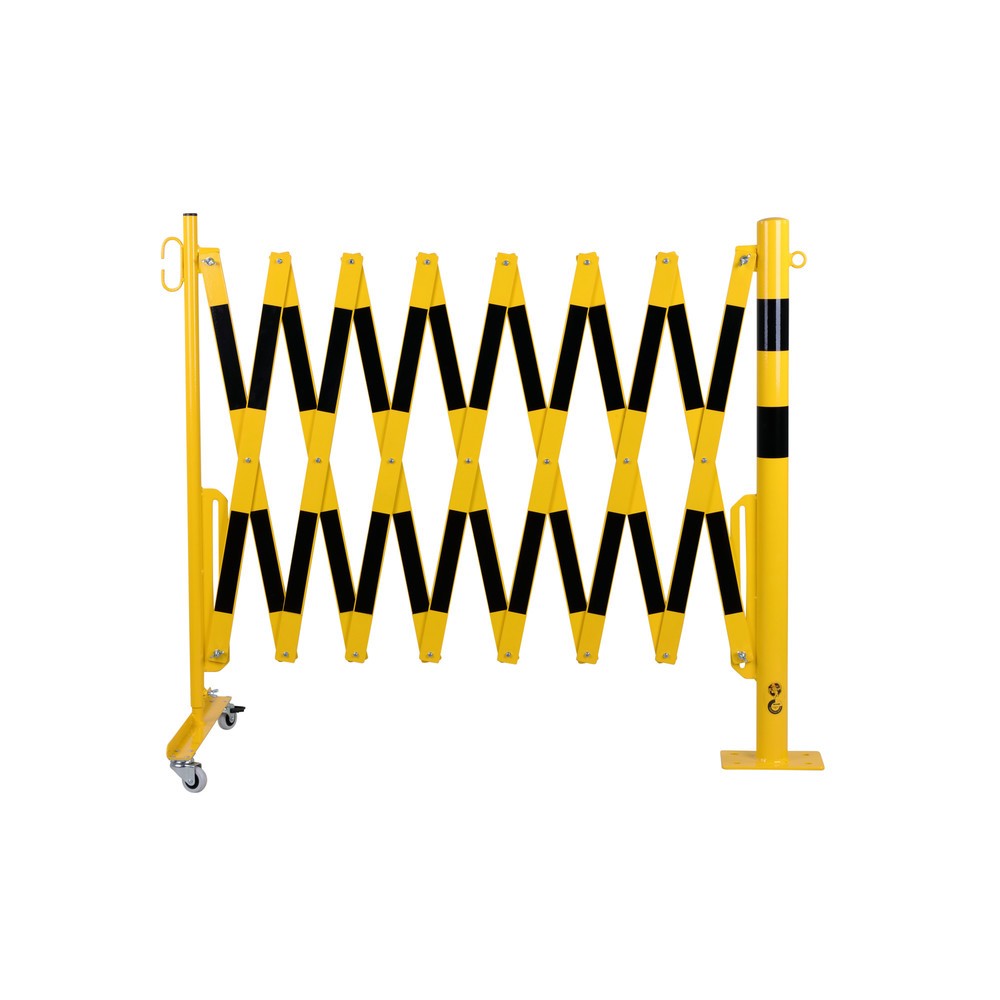 N° de l'image du produit 1 : Barrière extensible dancop avec potelets, Ø 60 mm, largeur 4 000 mm, noir/jaune