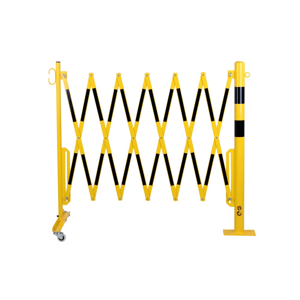 Illustration du produit: Barrière extensible dancop avec potelets, Ø 60 mm, largeur 3 600 mm, noir/jaune