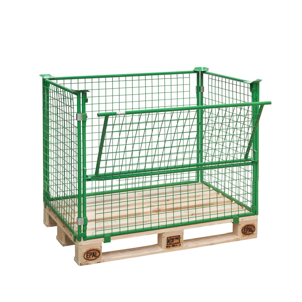 Produktabbildung: BASIC Palettenaufsatz mit Klappe, Maschenweite 50 x 50 mm, HxBxT 800 x 1.200 x 800 mm, maigrün