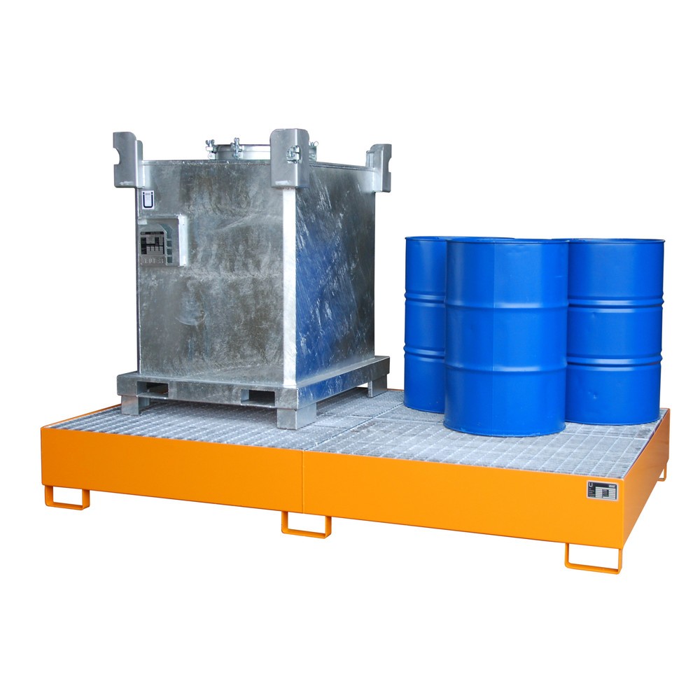 Produktabbildung Nr. 1: Bauer® Auffangwanne aus Stahl für 2x KTC/IBC oder 10x 200-Liter-Fässer, gelborange