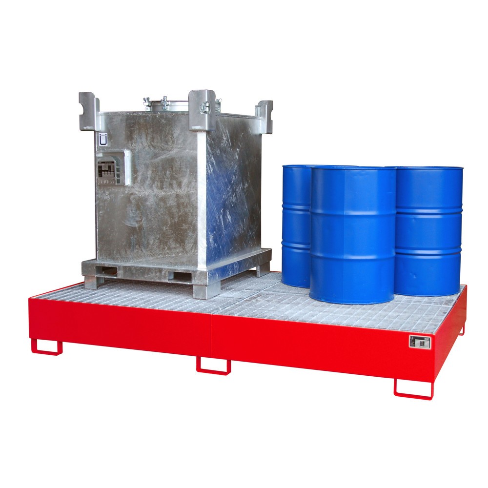 Produktabbildung Nr. 1: Bauer® Auffangwanne aus Stahl für 2x KTC/IBC oder 10x 200-Liter-Fässer, feuerrot