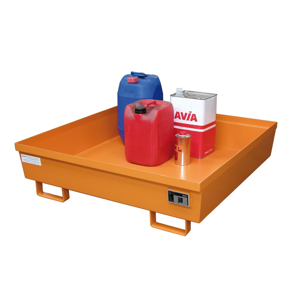 Produktabbildung: Bauer® Auffangwanne aus Stahl, HxBxT 335 x 1.200 x 1.200 mm, ohne Gitterrost, gelborange