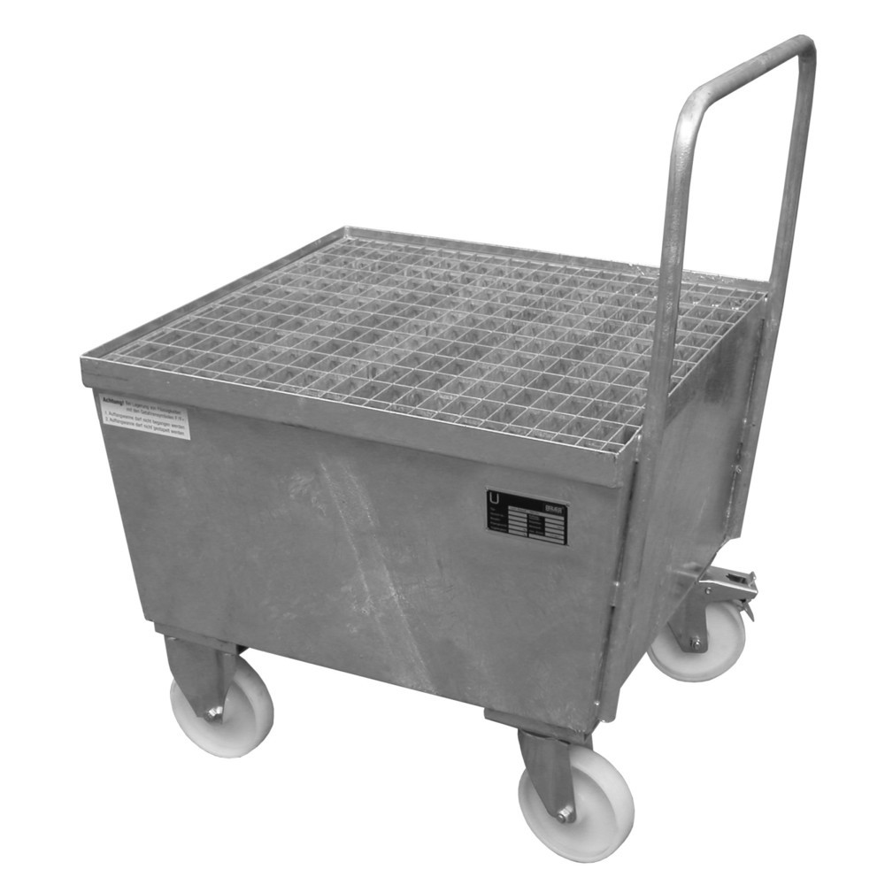 Produktabbildung Nr. 1: Bauer® Auffangwanne, fahrbar, 1x 200 l stehend, Auffangvolumen 215 l, feuerverzinkt