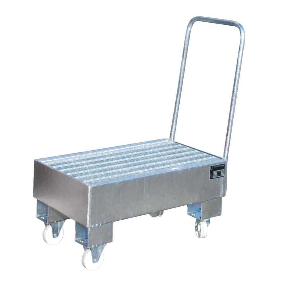 Produktabbildung: Bauer® Auffangwanne, fahrbar, 2x 60 l stehend, Auffangvolumen 61 l, feuerverzinkt