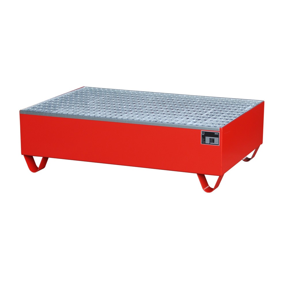 Illustration du produit: Bauer® Bac de rétention en acier, HxlxP 360 x 800 x 1 200 mm, avec caillebotis grille, 2x 200 l, rouge feu