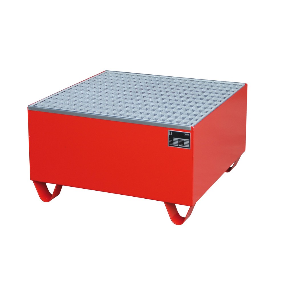 Produktabbildung Nr. 2: Bauer® Bac de rétention en acier, HxlxP 465 x 800 x 800 mm, avec caillebotis grille, 1x 200 l, rouge feu