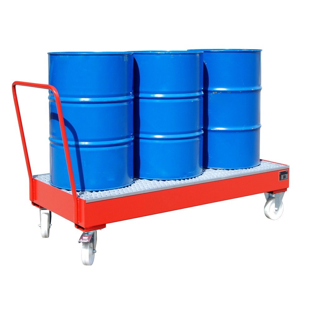 Illustration du produit: Bauer® Bac de rétention, mobile, 3x 200 l debout, contenance 202 l, rouge feu