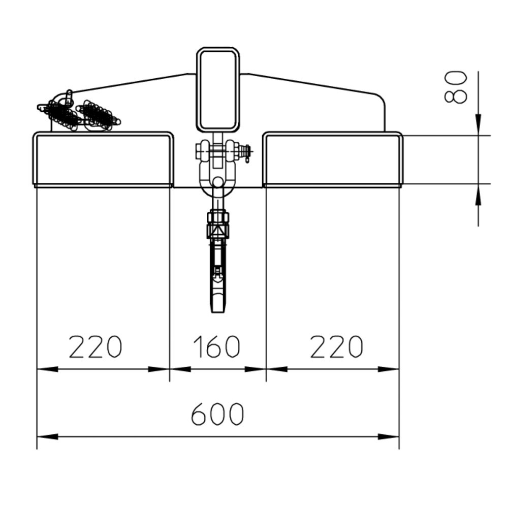 Produktabbildung Nr. 2: Bauer® Bras de charge modèle 2, version rigide, 2 positions de crochet, longueur de base 1 600 mm, capacité de charge 1 000 kg, bleu clair