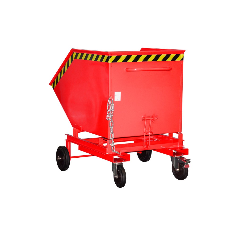 Illustration du produit: Bauer® Chariot-caisse basculant, avec châssis + entrées de fourche, volume 0,6 m³, RAL 3000 rouge feu