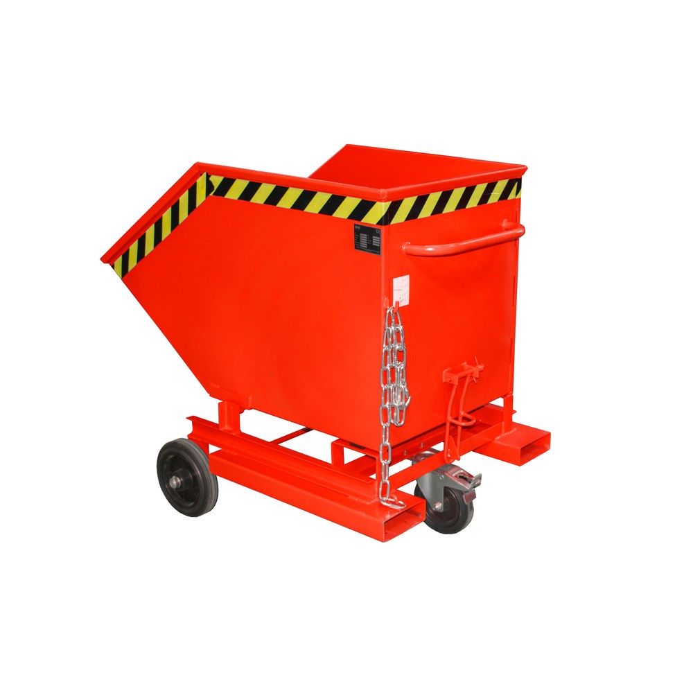 Illustration du produit: Bauer® Chariot-caisse basculant, avec châssis + entrées de fourche, volume 0,4 m³, RAL 3000 rouge feu