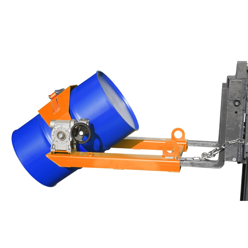 Produktabbildung Nr. 1: Bauer® Dispositif bascule-fût, capacité de charge 300 kg, pour fût de Ø 350-600 mm, manivelle, RAL 2000 orangé jaune