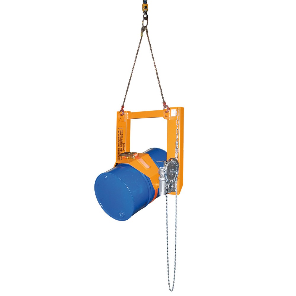 Produktabbildung Nr. 3: Bauer® Dispositif bascule-fût, capacité de charge 300 kg, pour fût de Ø 350-600 mm, chaîne sans fin, RAL 2000 orangé jaune