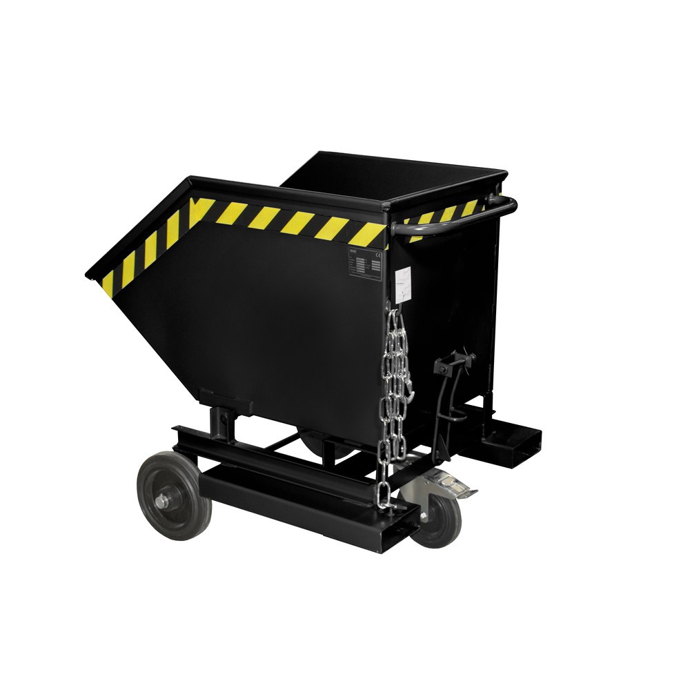 Produktabbildung: Bauer® Kastenwagen kippbar, mit Fahrwerk + Gabeltaschen, Volumen 0,25 m³, RAL 7021 schwarzgrau