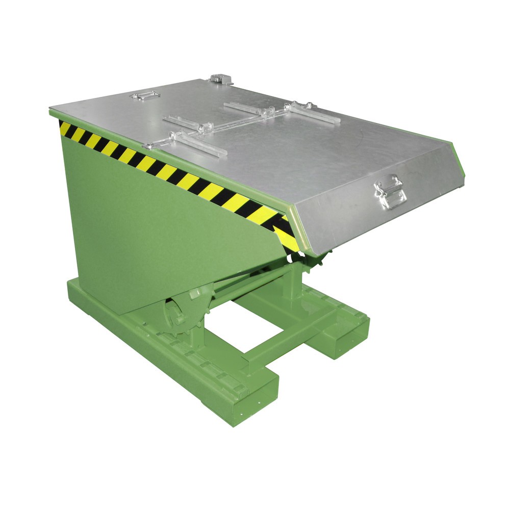 Produktabbildung: Bauer® Kippbehälter mit Abrollmechanik, lackiert, Volumen 0,3 m³, RAL 6011 resedagrün