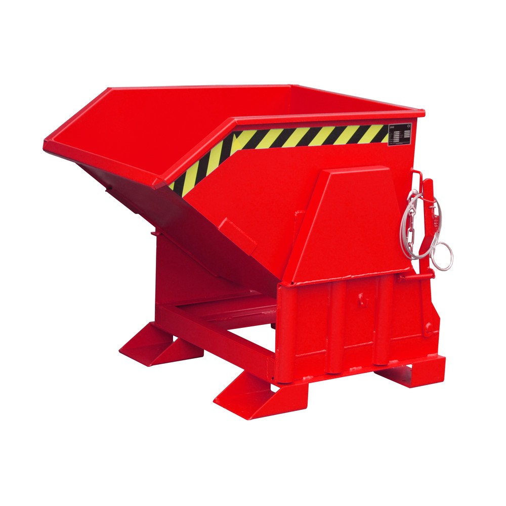 Produktabbildung: Bauer® Kippbehälter mit Abrollmechanik Premium, breite Bauform, lackiert, ohne Deckel, Volumen 0,3 m³, RAL 3000 feuerrot