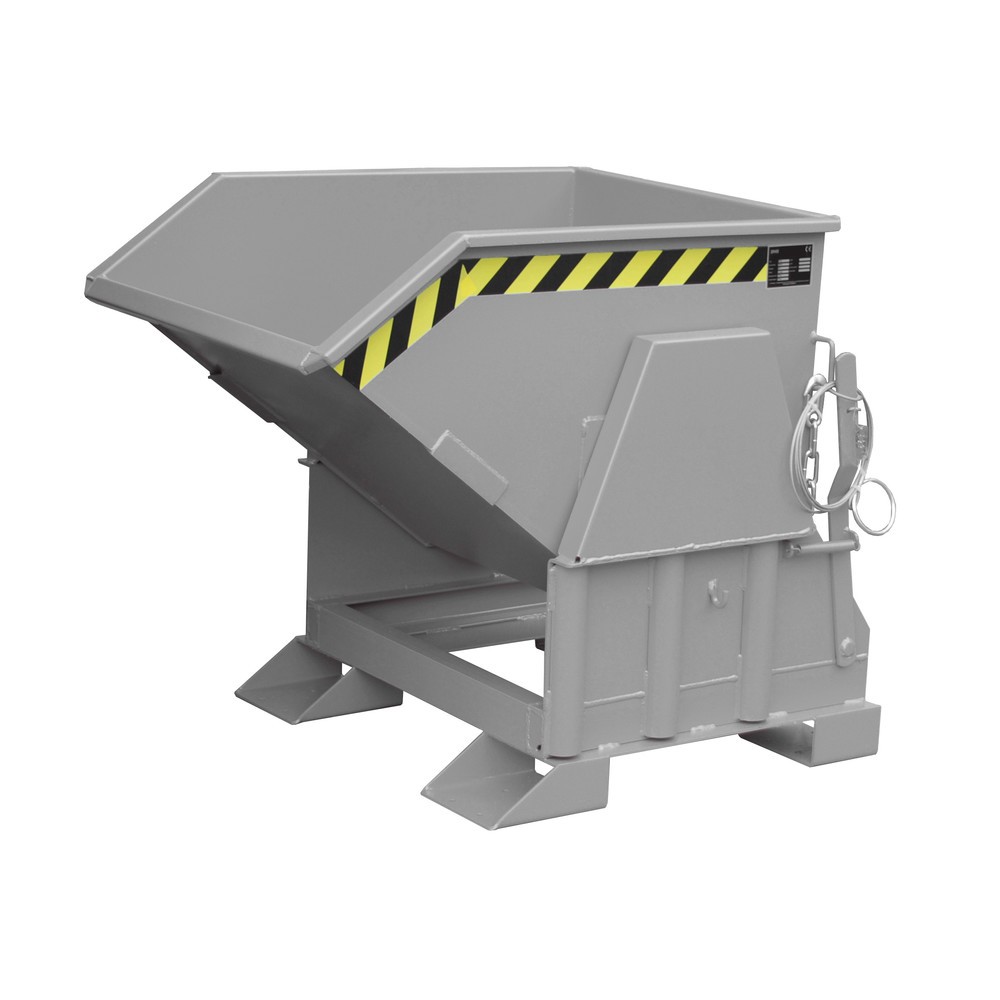 Produktabbildung: Bauer® Kippbehälter mit Abrollmechanik Premium, breite Bauform, lackiert, ohne Deckel, Volumen 0,3 m³, RAL 7005 mausgrau
