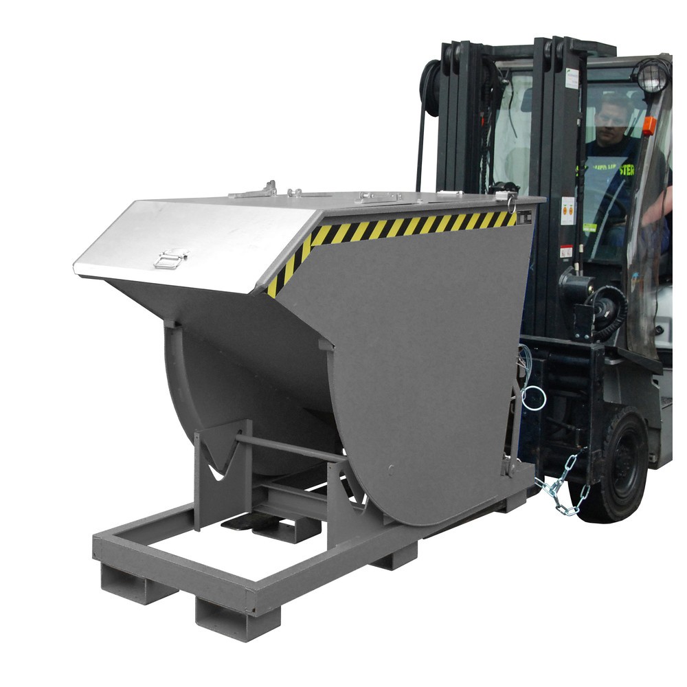 Produktabbildung Nr. 1: Bauer® Kippbehälter mit Abrollmechanik Premium, tiefe Bauform, lackiert, ohne Deckel, Volumen 0,75 m³, RAL 7005 mausgrau
