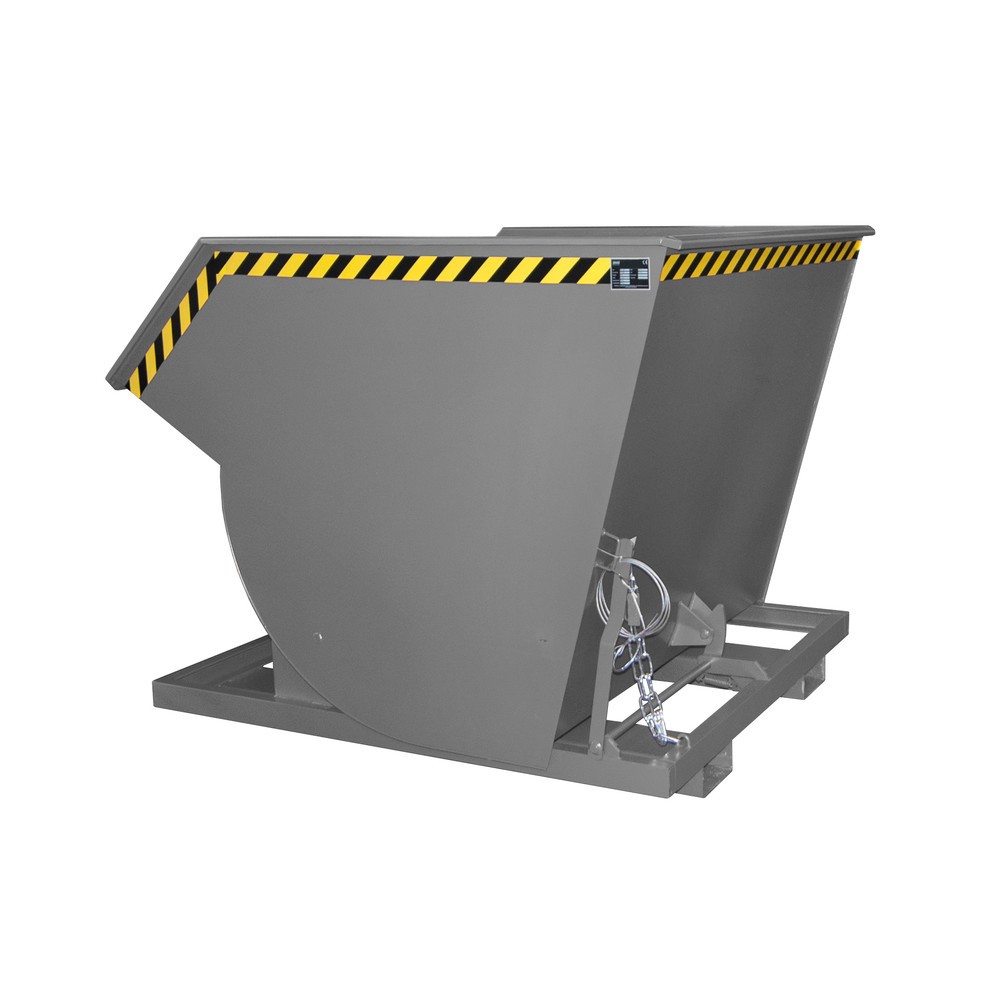 Produktabbildung: Bauer® Kippbehälter mit Abrollmechanik Premium, tiefe Bauform, lackiert, ohne Deckel, Volumen 2 m³, RAL 7005 mausgrau