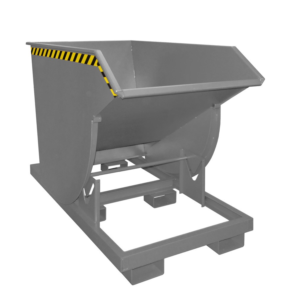 Produktabbildung: Bauer® Kippbehälter mit Abrollmechanik Premium, tiefe Bauform, lackiert, ohne Deckel, Volumen 1 m³, RAL 7005 mausgrau