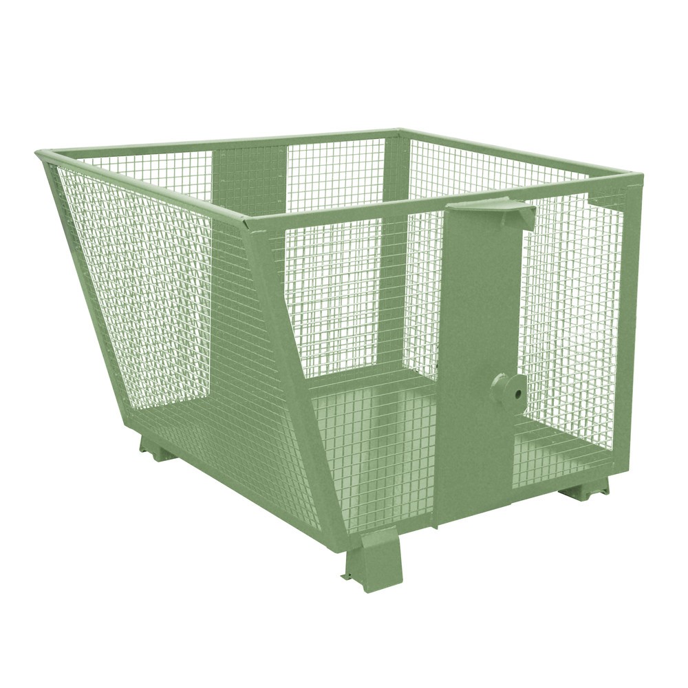 Produktabbildung: Bauer® Kippbehälter mit Gitterwänden, lackiert, Volumen 0,9 m³, RAL 6011 resedagrün
