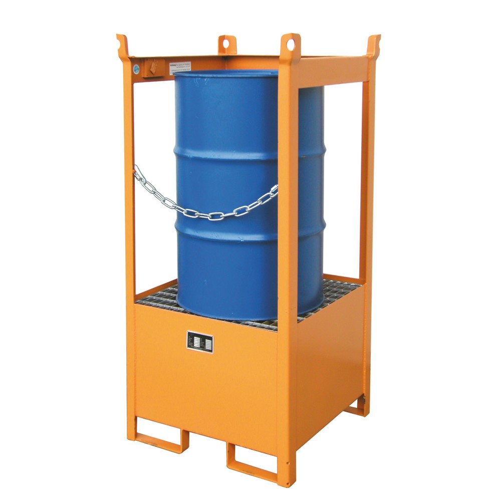 Produktabbildung: Bauer® Lager-/Transportpalette auf Auffangwanne, HxBxT 1.590 x 760 x 760 mm, offen, gelborange