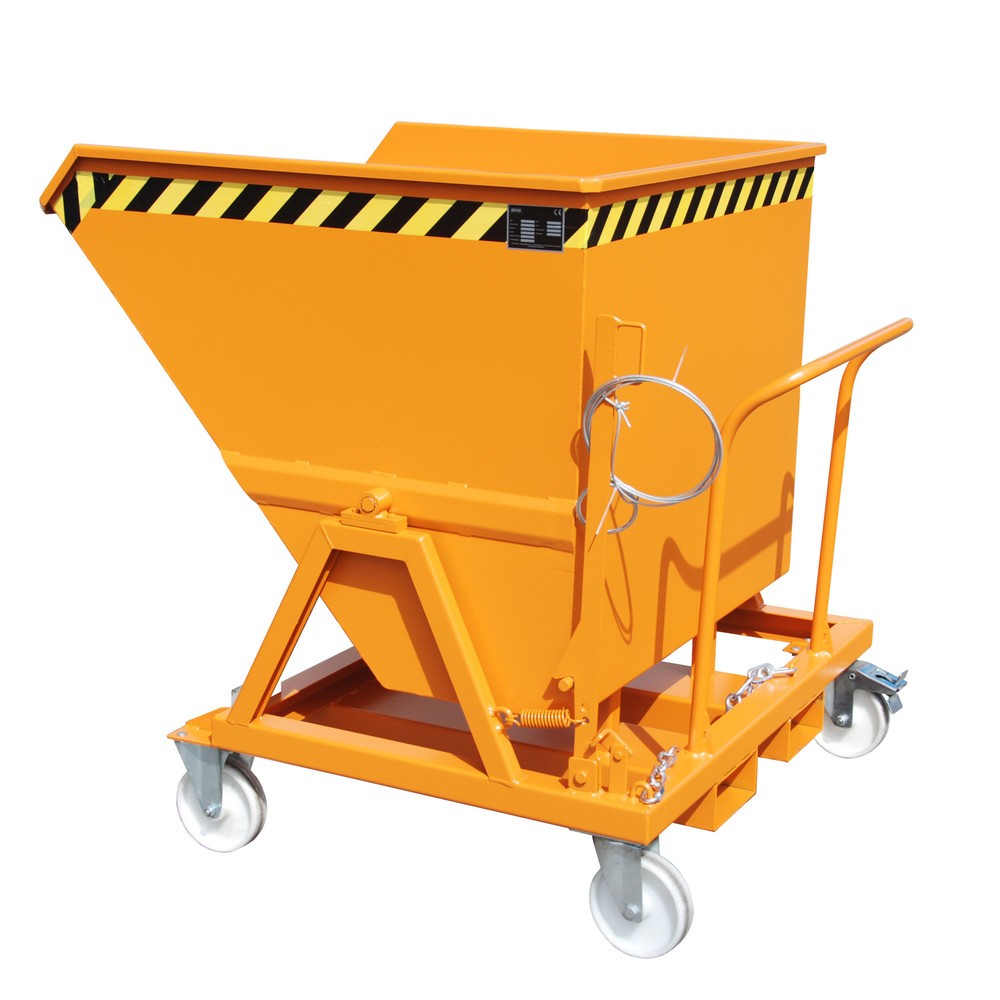 Produktabbildung: Bauer® Kippmulde mit Radausstattung und Schiebebügel, 700 l, RAL 2000 gelborange