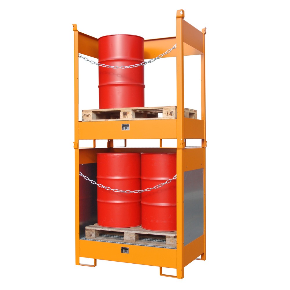 N° de l'image du produit 4 : Bauer® Palette de stockage/transport sur bac de rétention, HxlxP 1 495 x 1 410 x 920 mm, fermée, jaune-orange