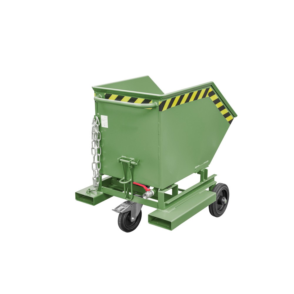 Produktabbildung Nr. 1: Bauer® Späne-Kippbehälter, ebenerdige Entlademöglichkeit, lackiert, Volumen 0,25 m³, mit Einfahrtaschen, RAL 6011 resedagrün