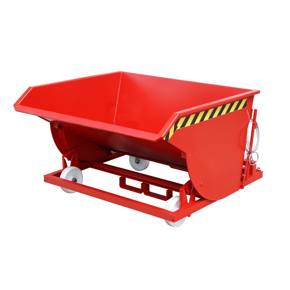 Produktabbildung Nr. 1: Bauer® Späne-Kippbehälter mit Abrollmechanik und Rollensatz, niedrige Bauhöhe, mit Einfahrtaschen, lackiert, Volumen 0,75 m³, RAL 3000 feuerrot