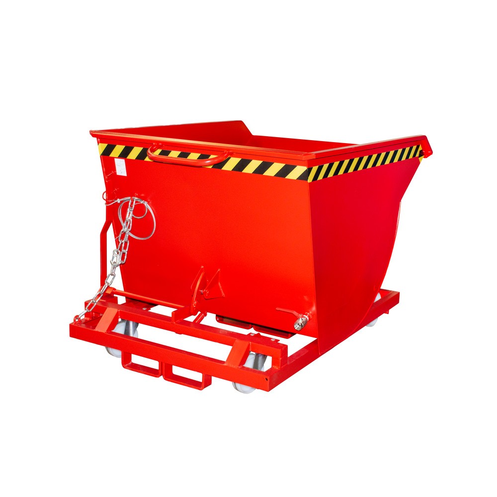 Produktabbildung Nr. 1: Bauer® Späne-Kippbehälter mit Abrollmechanik und Rollensatz, niedrige Bauhöhe, mit Einfahrtaschen, lackiert, Volumen 0,5 m³, RAL 3000 feuerrot
