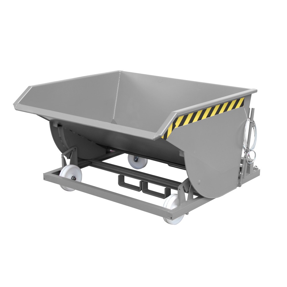 Produktabbildung Nr. 1: Bauer® Späne-Kippbehälter mit Abrollmechanik und Rollensatz, niedrige Bauhöhe, mit Einfahrtaschen, lackiert, Volumen 0,75 m³, RAL 7005 mausgrau