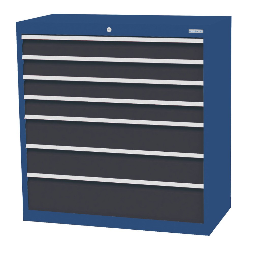Produktabbildung: Bedrunka+Hirth Schubladenschrank Profi, Schubladen 4x100 + 2x150 + 1x200 mm, HxBxT 1.019 x 980 x 500 mm, enzianblau/anthrazitgrau