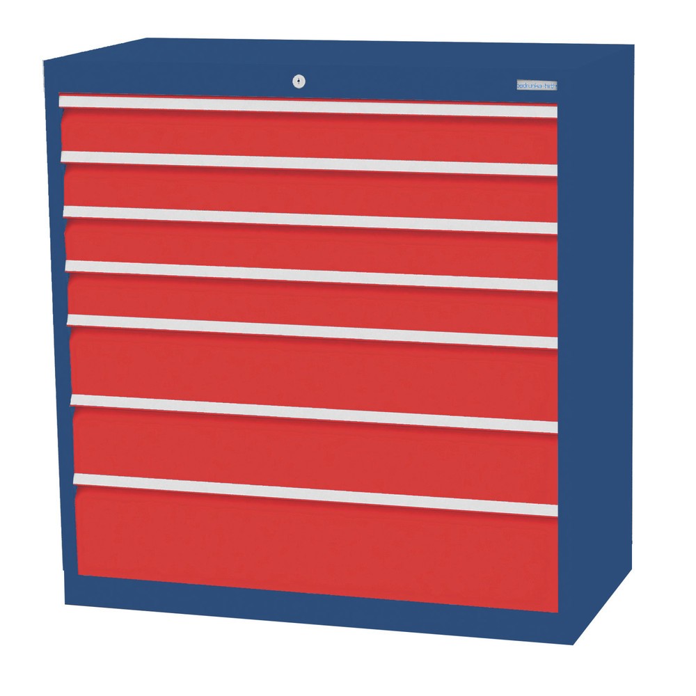 Produktabbildung: Bedrunka+Hirth Schubladenschrank Profi, Schubladen 4x100 + 2x150 + 1x200 mm, HxBxT 1.019 x 980 x 500 mm, enzianblau/verkehrsrot