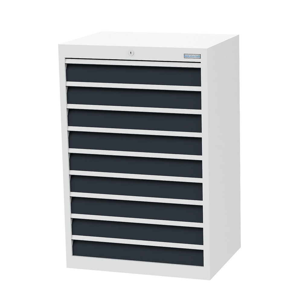 Produktabbildung: Bedrunka+Hirth Schubladenschrank Profi, Schubladen 9x100 mm, HxBxT 1.019 x 680 x 500 mm, lichtgrau/anthrazitgrau