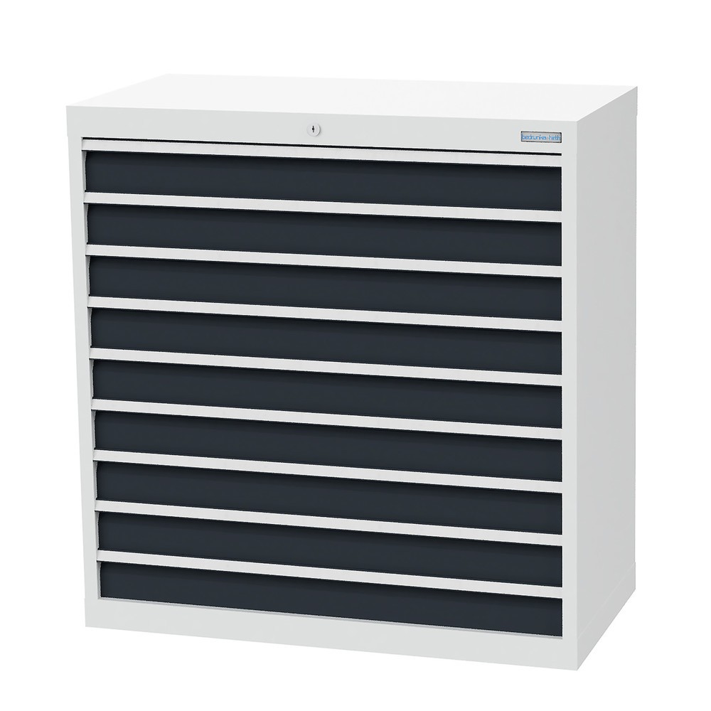 Produktabbildung: Bedrunka+Hirth Schubladenschrank Profi, Schubladen 9x100 mm, HxBxT 1.019 x 980 x 500 mm, lichtgrau/anthrazitgrau
