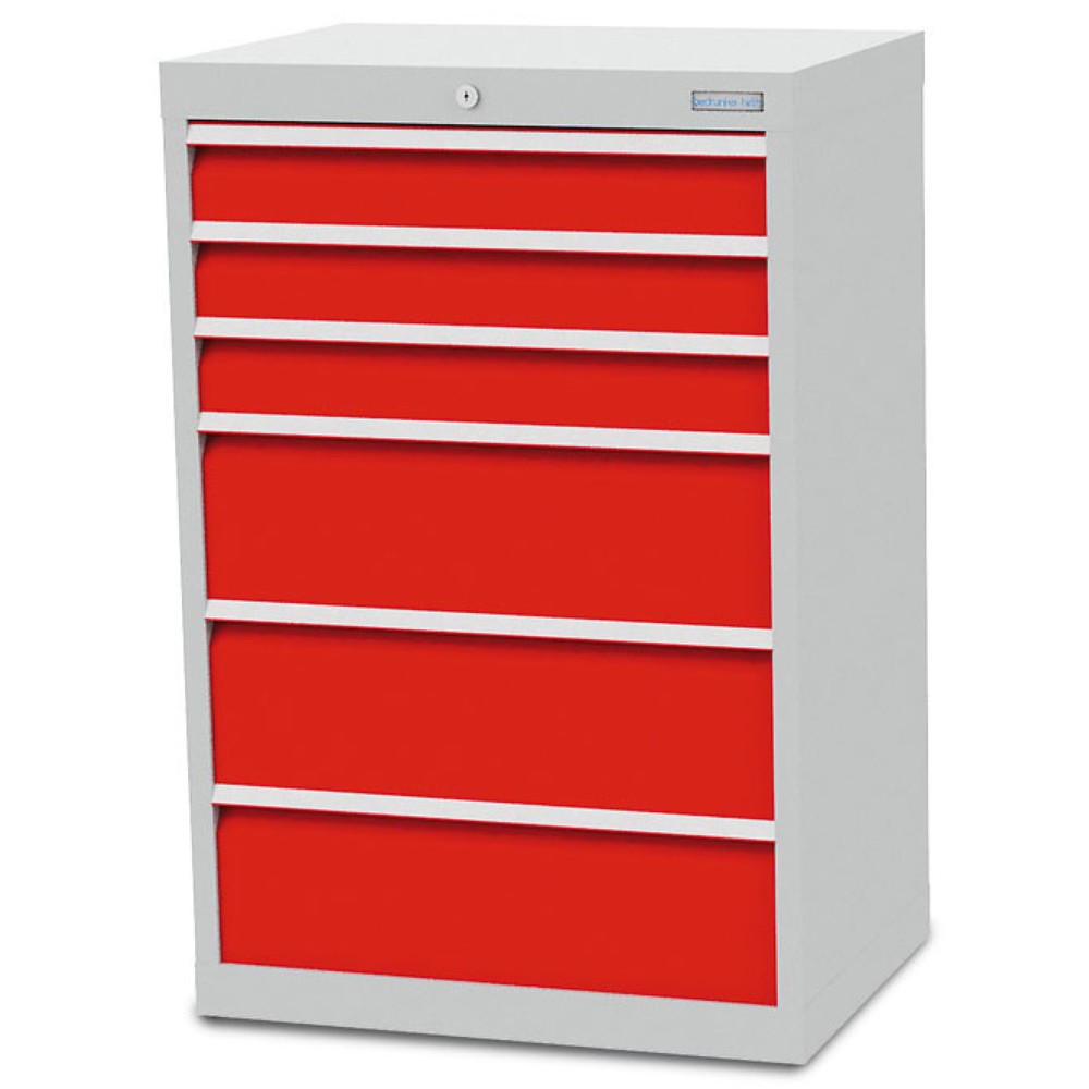 Produktabbildung: Bedrunka+Hirth Schubladenschrank R 24-16, HxBxT 1.019 x 680 x 500 mm, lichtgrau, lichtblau, 6 Schubladen