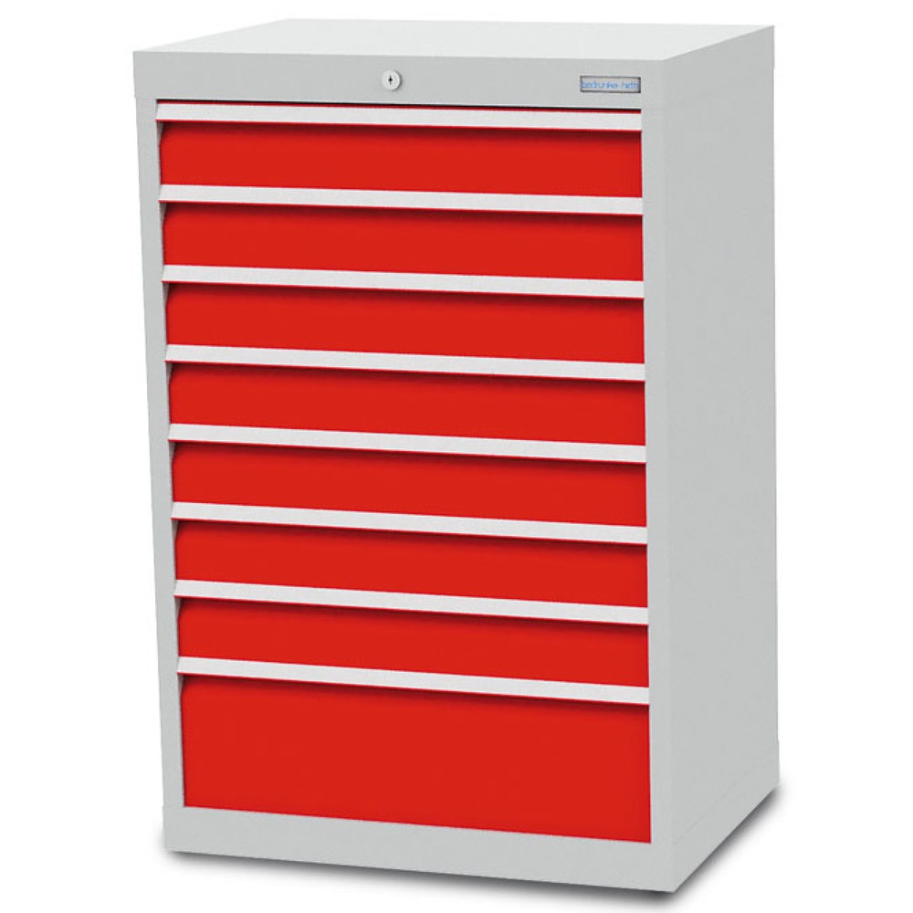 Produktabbildung: Bedrunka+Hirth Schubladenschrank R 24-16, HxBxT 1.019 x 680 x 500 mm, lichtgrau, lichtblau, 8 Schubladen
