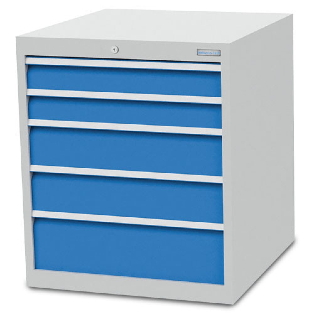 Produktabbildung Nr. 1: Bedrunka+Hirth Schubladenschrank R 24-24, HxBxT 819 x 705 x 736 mm, lichtgrau, lichtblau, 5 Schubladen 2x100 + 2x150 + 1x200 mm