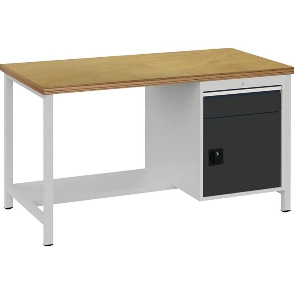 Illustration du produit: Bedrunka+Hirth Werkbank lichtgrau anthrazitgrau, Buche Multiplex 40 mm, B1500xH859xT750 mm, 1 Schublade 1 Tür