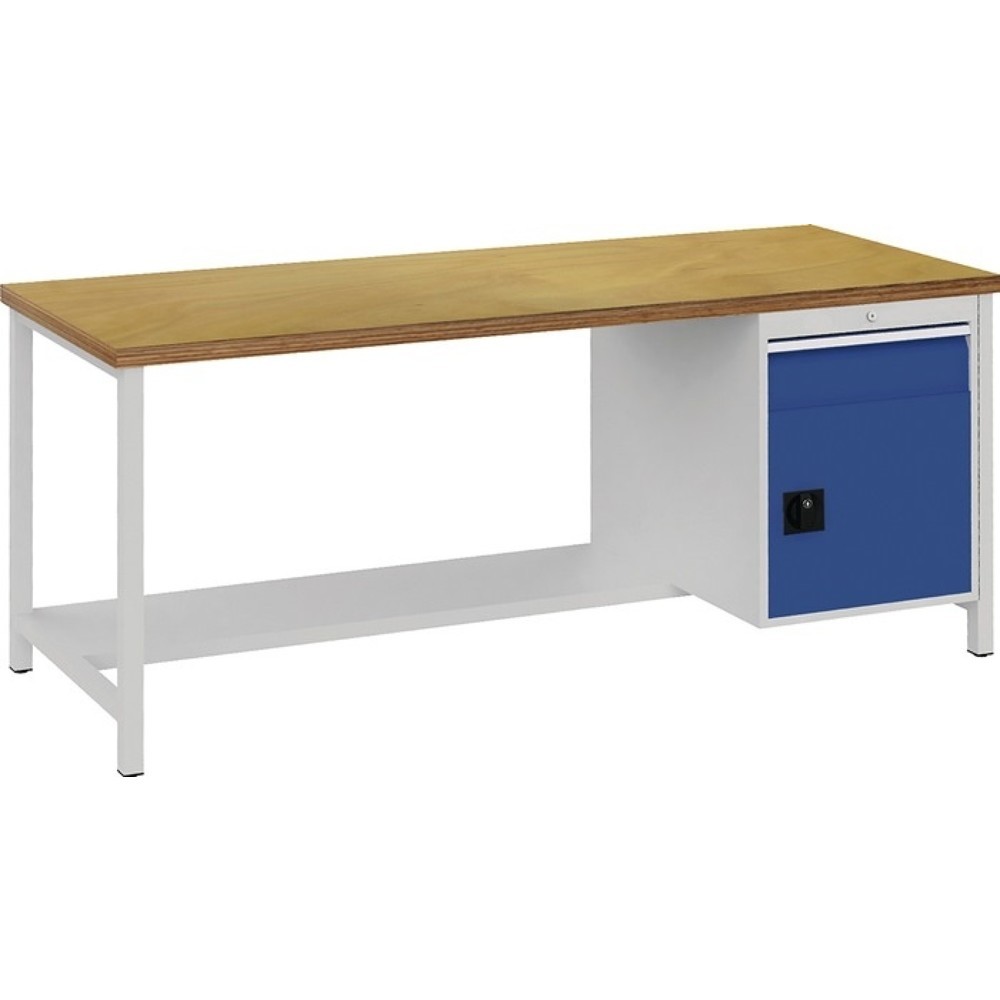 Illustration du produit: Bedrunka+Hirth Werkbank lichtgrau signalblau, Buche Multiplex 40 mm, B2000xH859xT750 mm, 1 Schublade 1 Tür