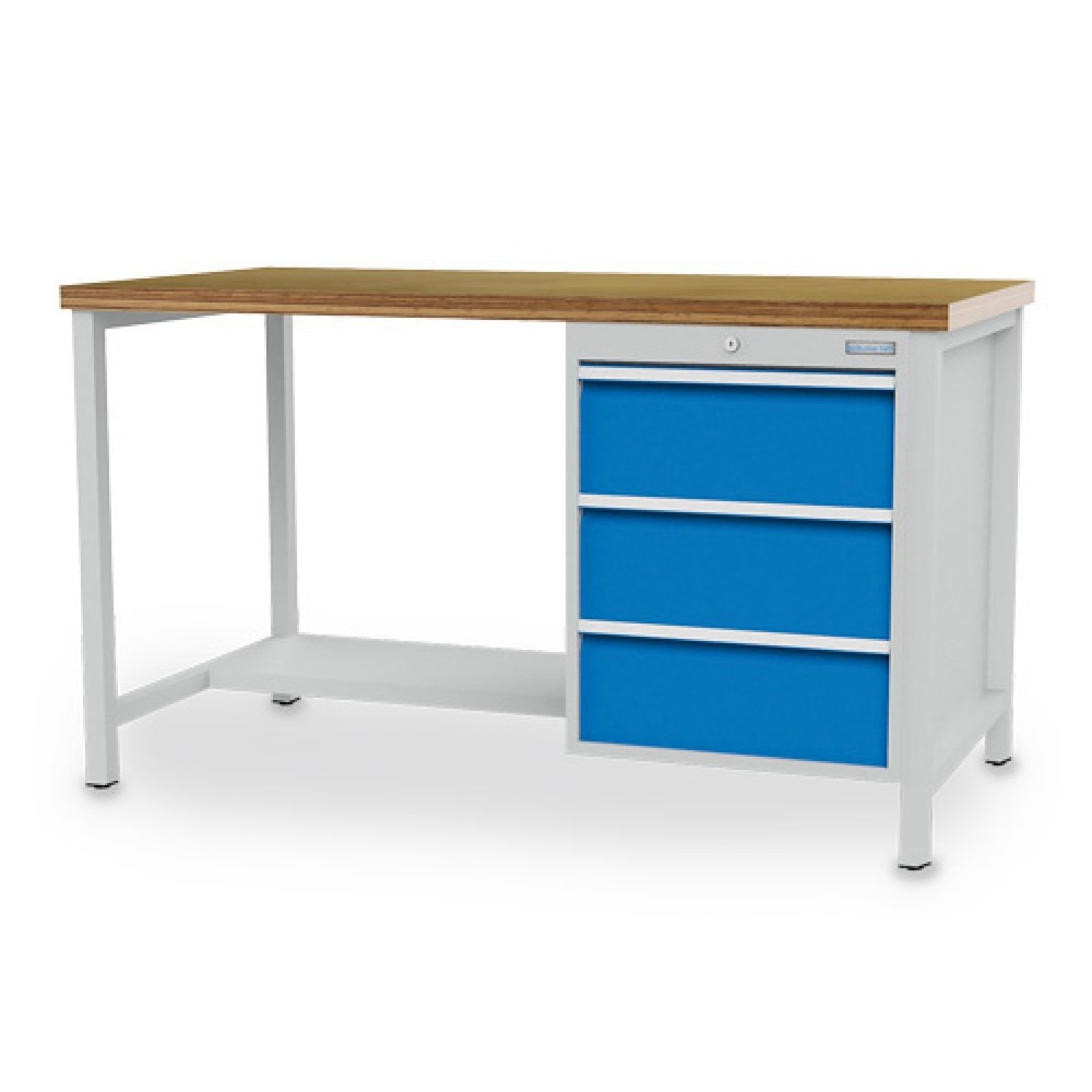 Produktabbildung Nr. 1: Bedrunka+Hirth Kastenwerkbank R 18-24, HxBxT 959 x 1.500 x 750 mm, lichtgrau, lichtblau, 3 Schubladen 3x200 mm