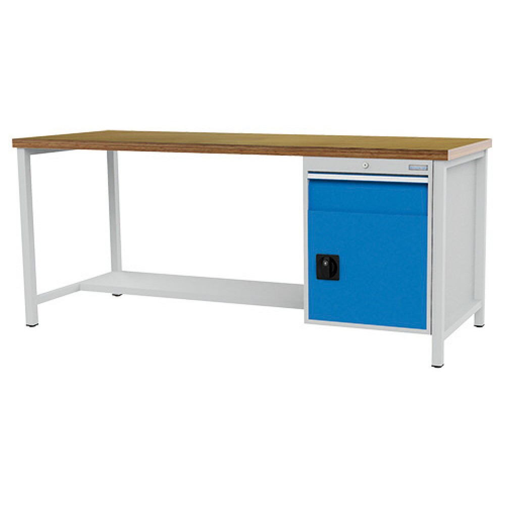 Produktabbildung: Bedrunka+Hirth Werkbank R 18-24, HxBxT 959 x 2.000 x 750 mm, lichtgrau, lichtblau, 1 Schublade 1x150 mm, 1 Flügeltür 1x450 mm