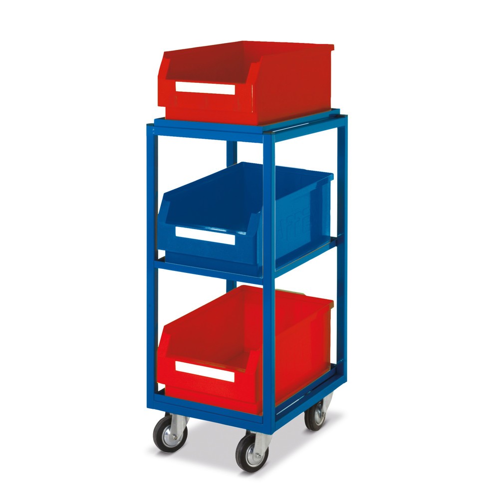 Produktabbildung: Beistellwagen mit Sichtlagerkästen RasterPlan, 3 gerade Böden, HxB 923 x 383 mm
