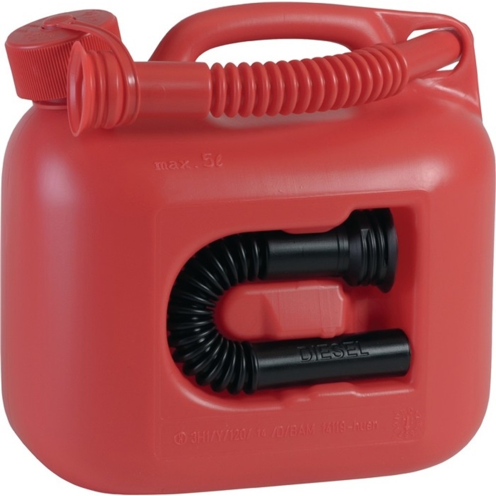 Illustration du produit: Bidon pour carburant Premium contenu 5 l rouge 2 tubes verseurs L265xl147xH247 m