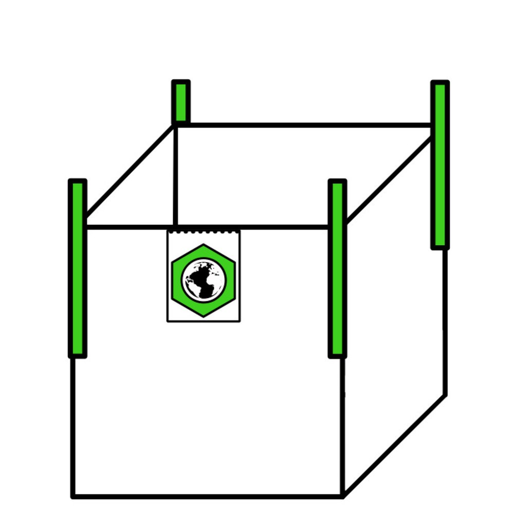 Produktabbildung: Big Bag Transportsack, 4 Hebeschlaufen, oben offen, unbeschichtet, TK 1.500 kg, 1-seitiger Aufdruck, 300 Stk/VE