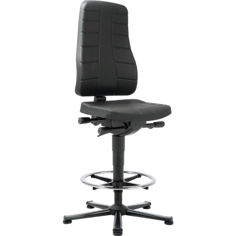 Produktabbildung: bimos Arbeitsdrehstuhl All-In-One Highline, Integralschaum schwarz, Bodengleiter + Fussring, 570-830 mm