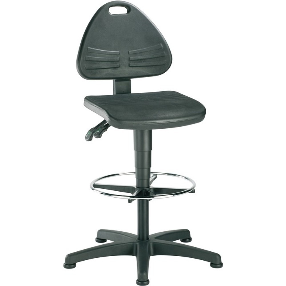 Produktabbildung: bimos  Arbeitsdrehstuhl ISITEC, Integralschaum schwarz, Bodengleiter + Fussring, 580-850 mm