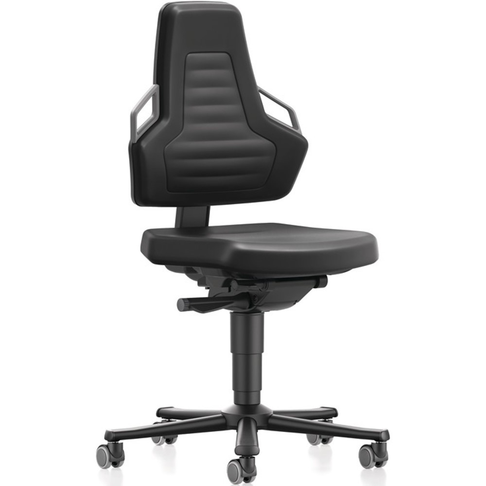 Produktabbildung: bimos Arbeitsdrehstuhl Nexxit, Integralschaum schwarz, Rollen, Grifffarbe grau 450-600 mm