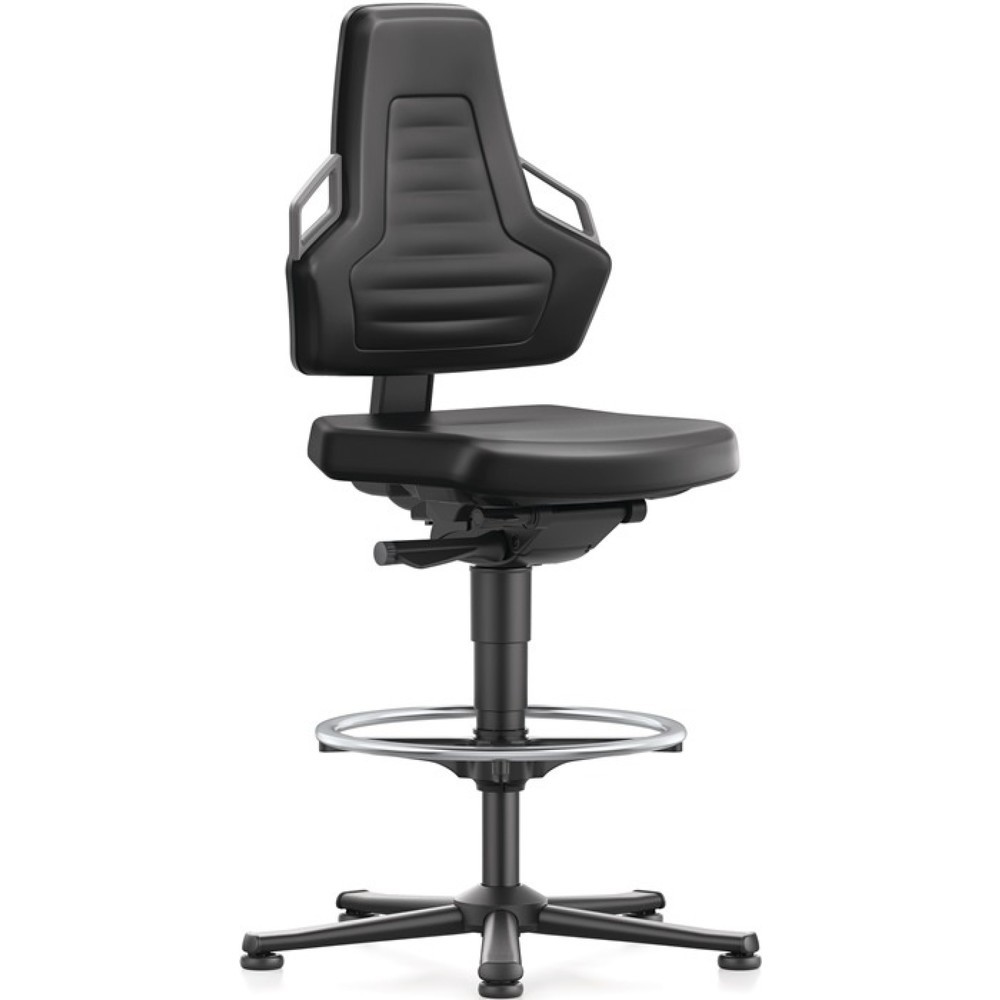 Produktabbildung: bimos Arbeitsdrehstuhl Nexxit, Integralschaum schwarz, Bodengleiter + Fussring, Grifffarbe grau 570-820 mm