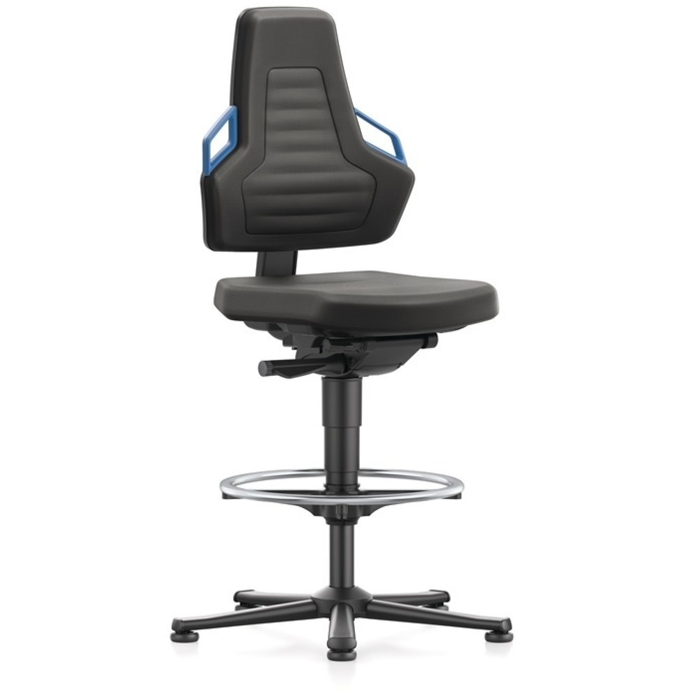 Produktabbildung: bimos Arbeitsdrehstuhl Nexxit, Supertec-Gewebe schwarz, Bodengleiter + Fussring, Grifffarbe blau 570-820 mm